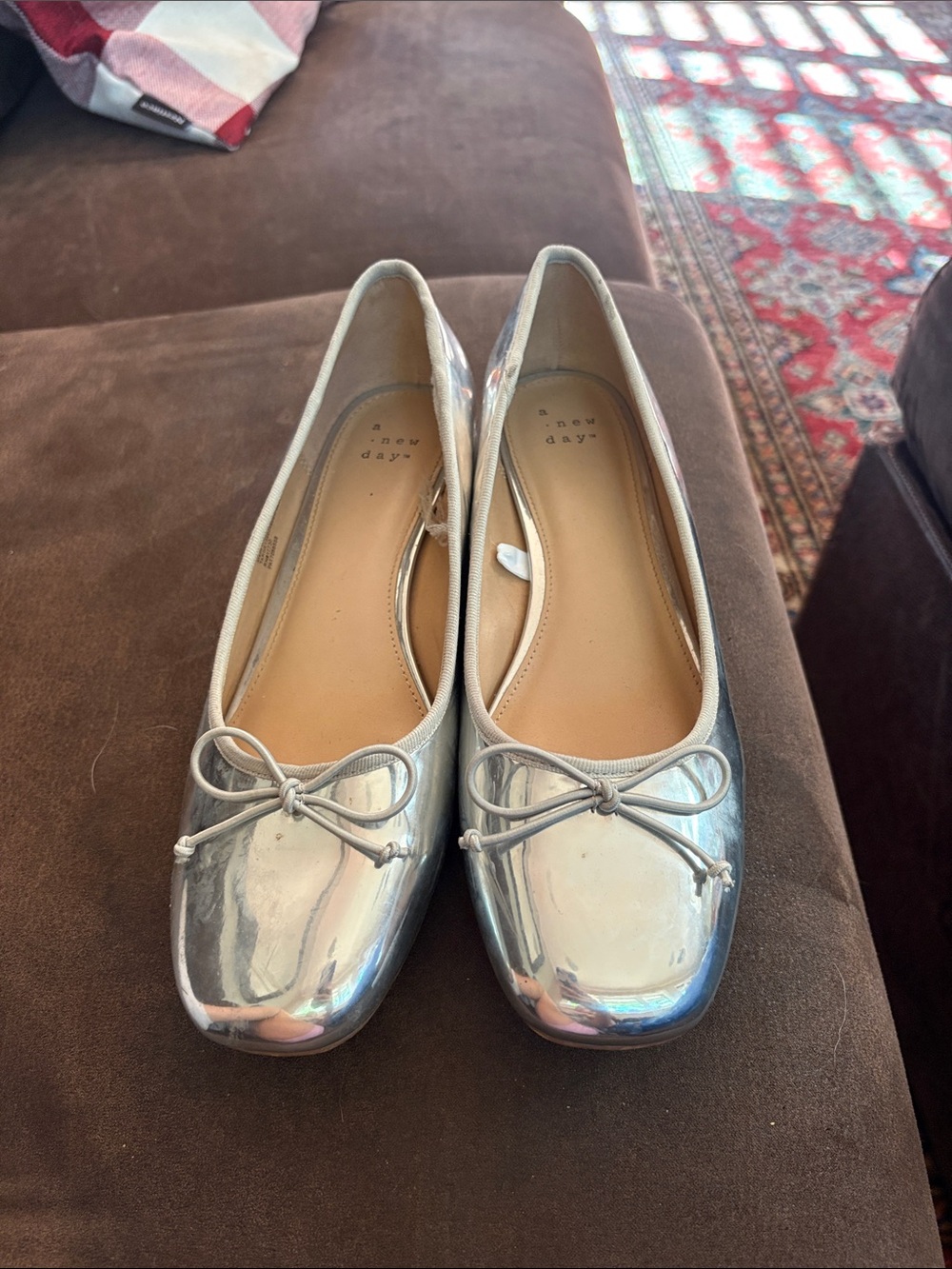 a new day Metallic Silver Bow Ballet Flats